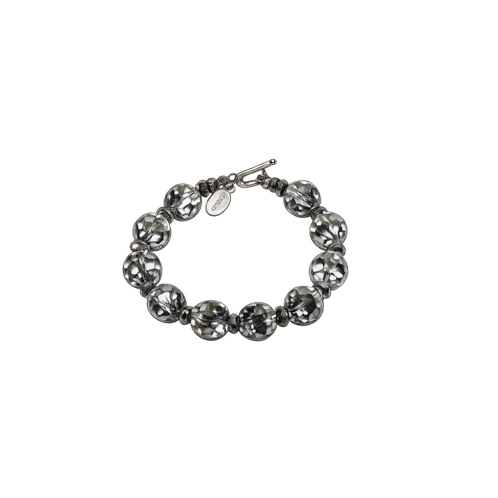 Faceted Crystal Bead Bracelet Silver Tone Chunky‎ Sparkly Toggle Clasp Glam